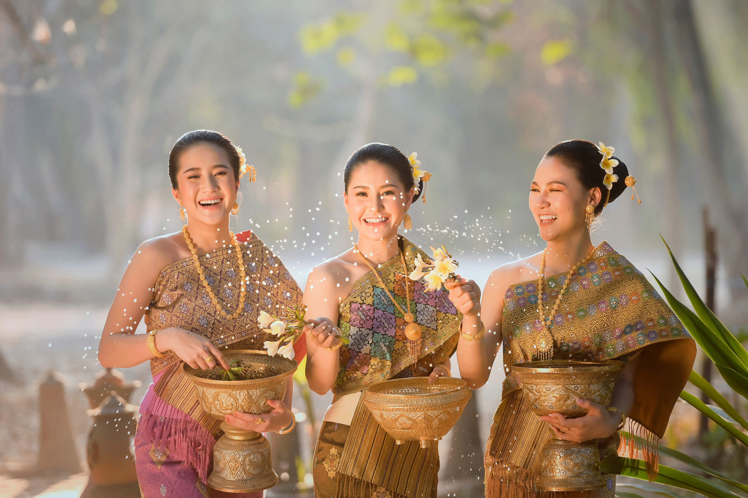 Splashing water during festival Songkran ,Thailand