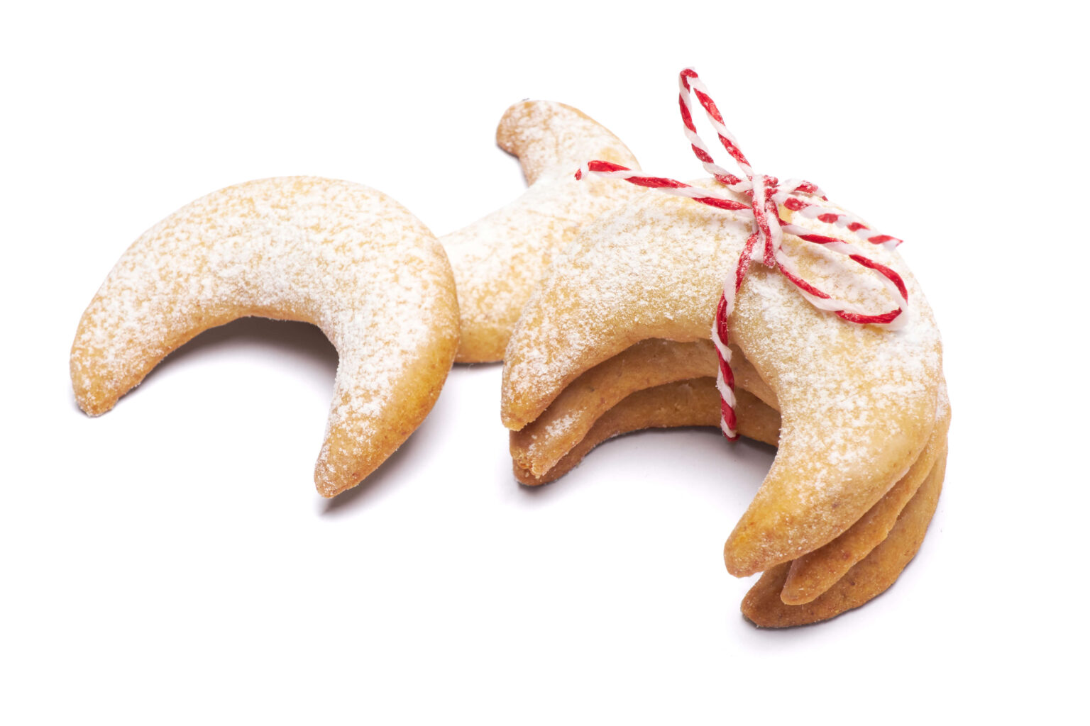 Rope tied pile of traditional Vanillekipferl cookies