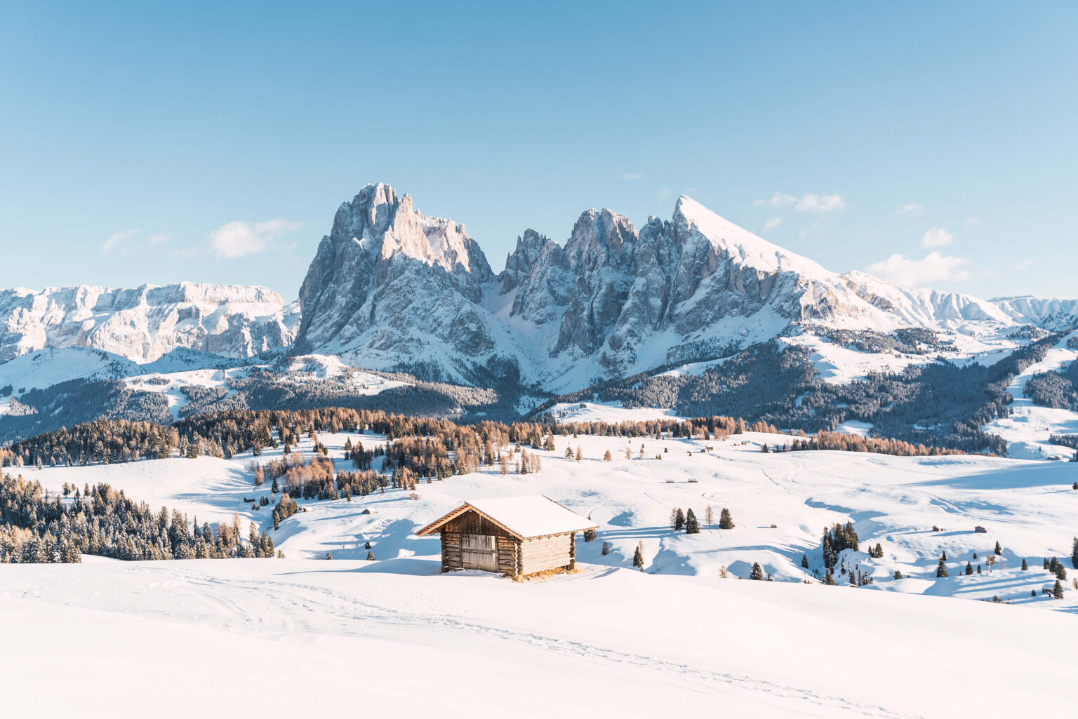 View from the top of a mountain in the alps after a snowfall