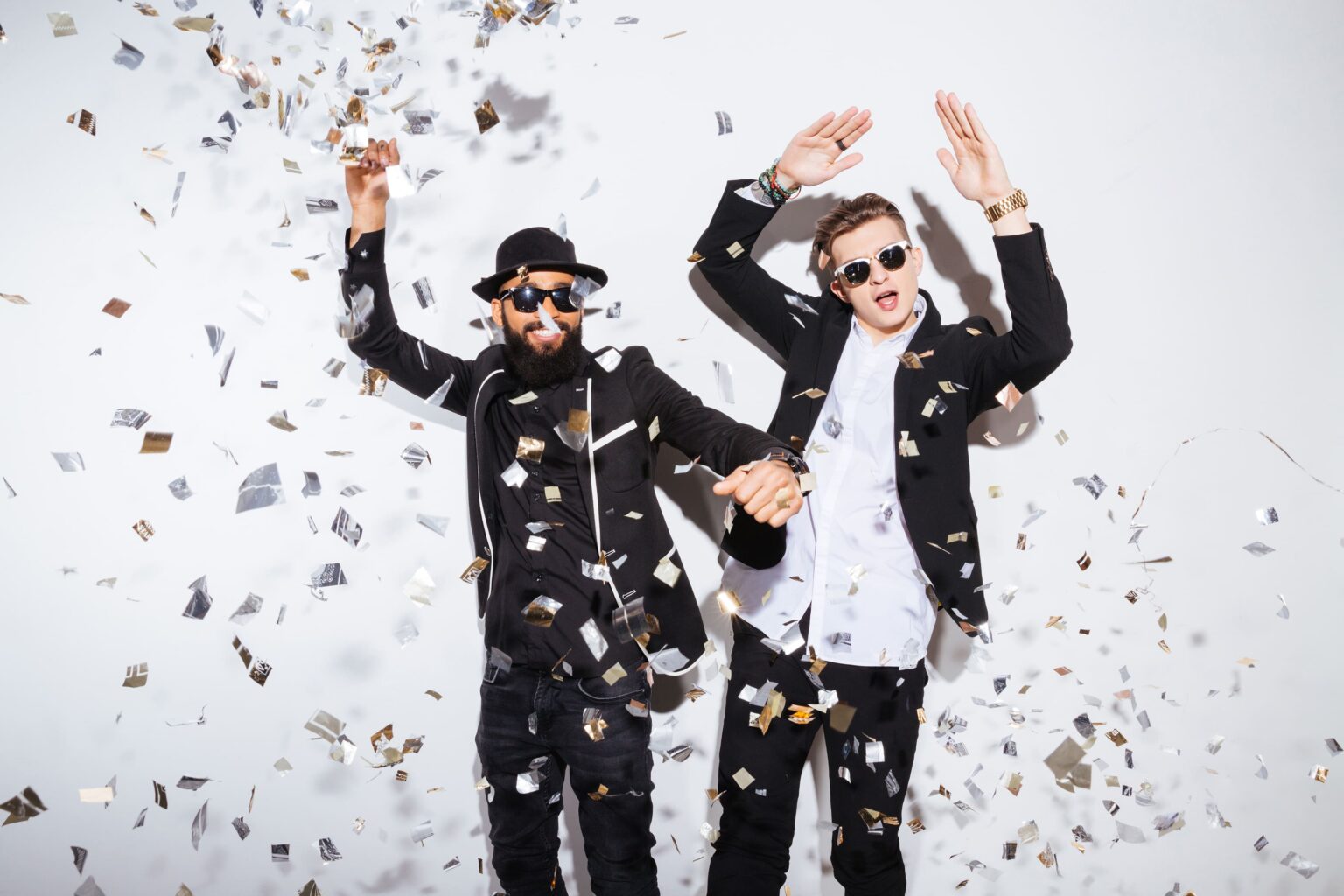 Two men dancing on party