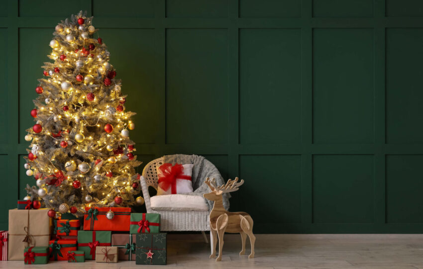 Beautiful Christmas tree with glowing lights